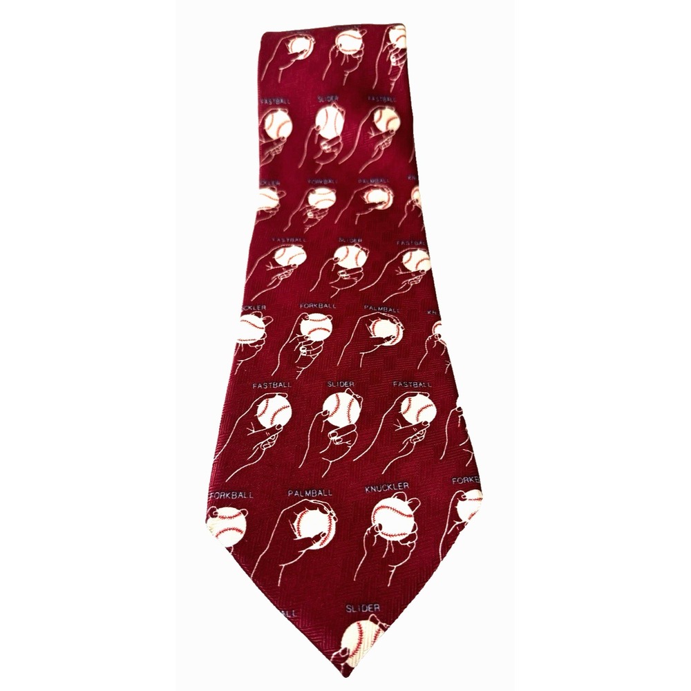 Josh Bach Mens Silk Tie Red Baseball Novelty Pitchers Catchers Spring Training